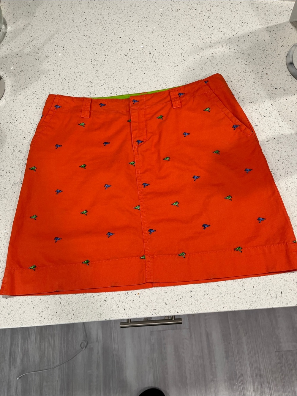 Lilly Pulitzer Snappy Orange Ribbits Mini Skirt Embroidered tree frogs RARE SZ10